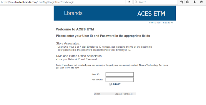 Limited Brands Aces ETM Login